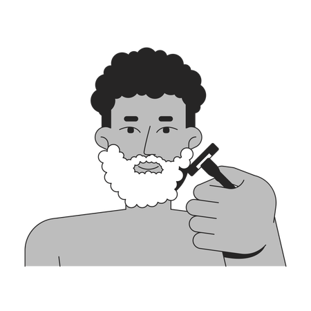 Black man using shaving cream and razor to groom beard  Illustration