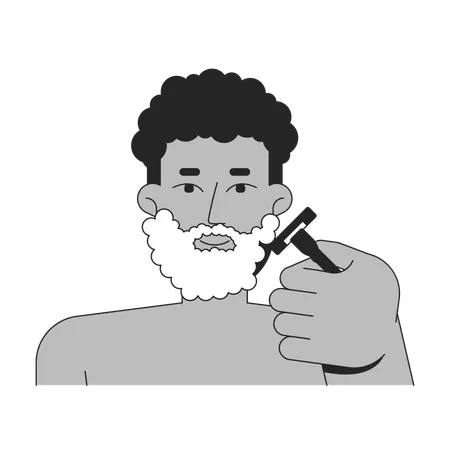 Black man using shaving cream and razor to groom beard  Illustration
