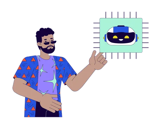 Black man with AI microchip  Illustration