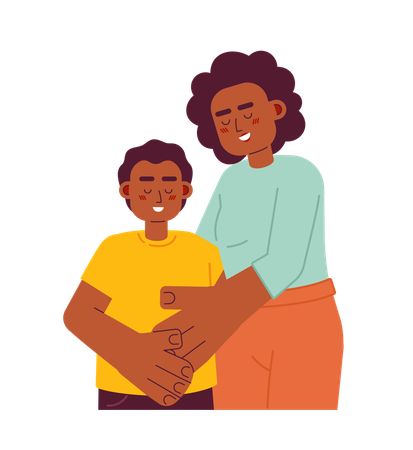 Black mother hugging preteen son  Illustration