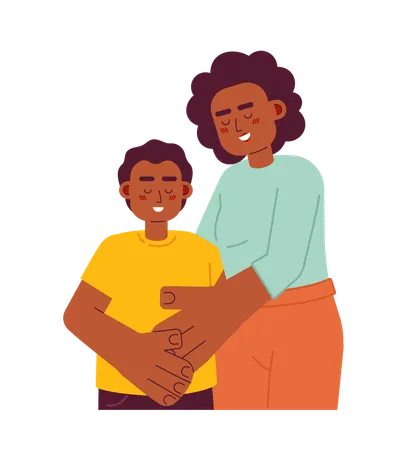 Black mother hugging preteen son  Illustration