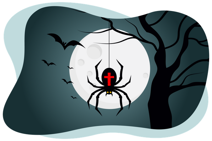 Black scary spider  Illustration