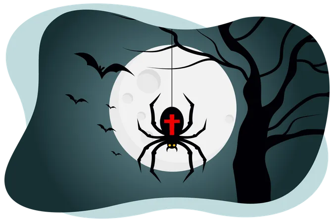 Black scary spider  Illustration