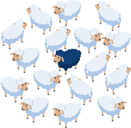 Black sheep in the flock Illustration