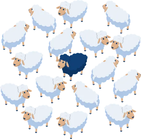 Isometric Black Sheep In The Flock Outstanding Different Competitive Advantage Concept Illustration
