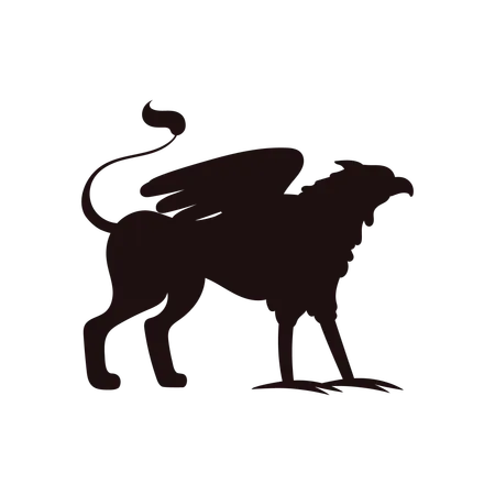 Black silhouette of griffin and mythical creatures from medieval era  Illustration