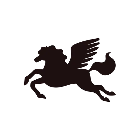 Black Silhouette Of Pegasus Mystical Creature Flat Style Vector Illustration Isolated On White Background Decorative Design Element Flying Horse Animal With Wings Illustration