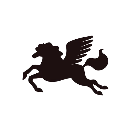 Black silhouette of pegasus mystical creature  Illustration