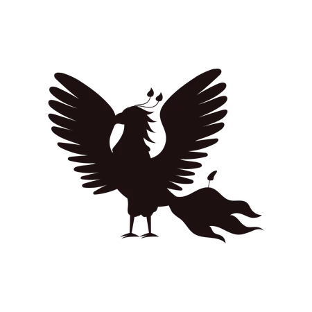 Black silhouette of phoenix flapping wings  Illustration