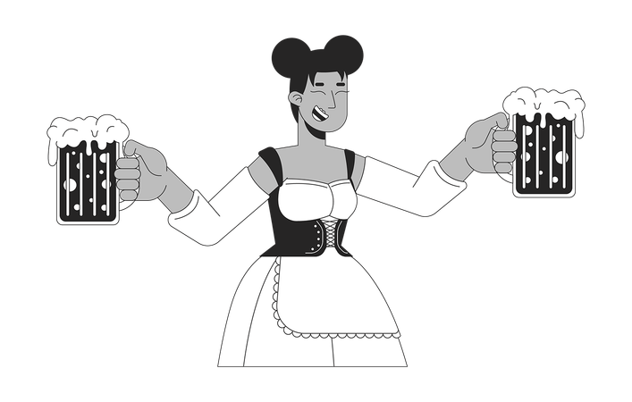 Black waitress serving beer at oktoberfest  Illustration