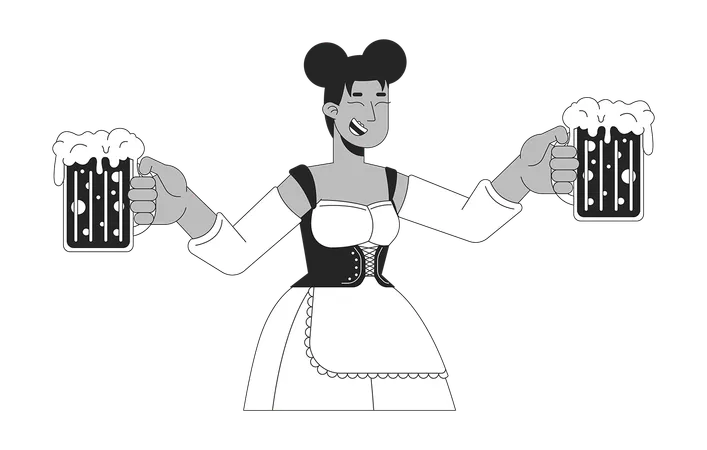 Black waitress serving beer at oktoberfest  Illustration