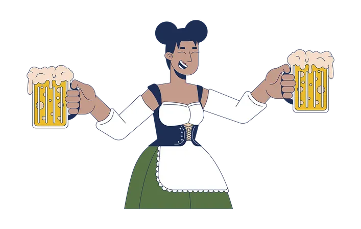 Black waitress serving beer at oktoberfest  Illustration