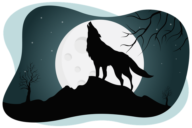 Black wolf howling Illustration