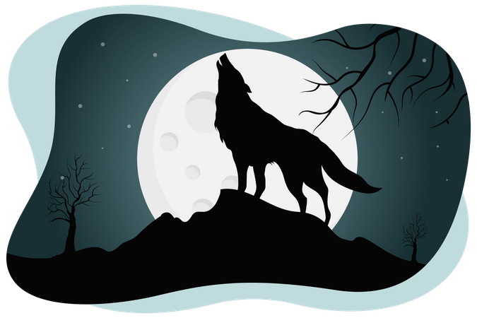 Black wolf howling  Illustration