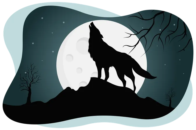 Black wolf howling  Illustration