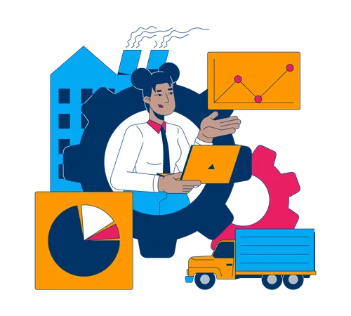 Black woman analyzing industrial and logistics data  Illustration