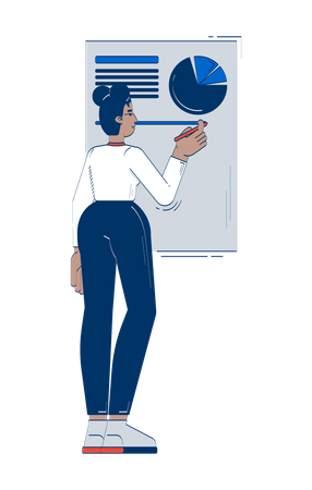Black woman analyzing pie chart on presentation board  Illustration