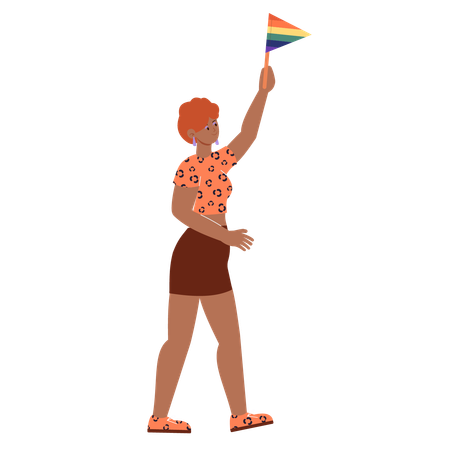 Black woman Holding Rainbow Flag  Illustration