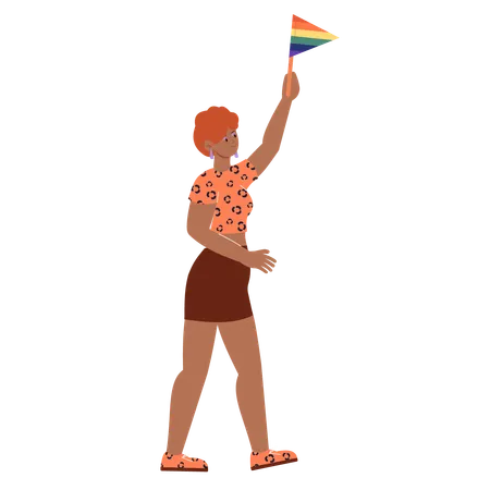 Black woman Holding Rainbow Flag  Illustration