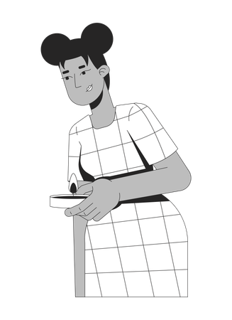Black woman in checkered dress holding lit candle  Illustration