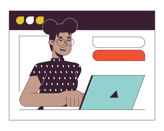 Black Woman On Web Meeting Flat Line Concept Vector Spot Illustration African American Woman Laptop 2 D Cartoon Outline Character On White For Web UI Design Editable Isolated Color Hero Image Illustration