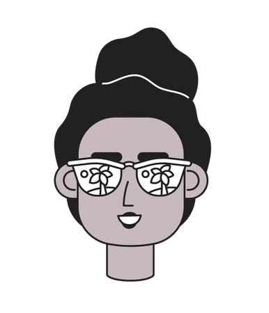 Black Woman Sunglasses Smiling With Afro Monochrome Flat Linear Character Head Summer Girl Editable Outline Hand Drawn Human Face Icon 2 D Cartoon Spot Vector Avatar Illustration For Animation Illustration