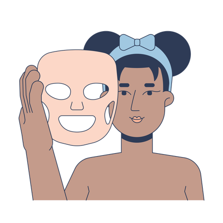 Black woman using sheet mask for skincare routine  Illustration