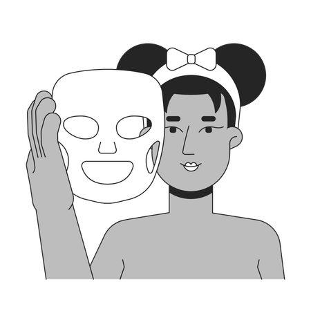 Black woman using sheet mask for skincare routine  Illustration