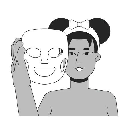 Black woman using sheet mask for skincare routine  Illustration