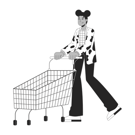 Black woman with shopping cart  Illustration