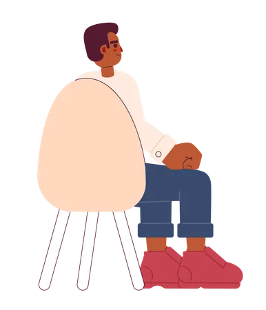 Black young adult man sitting in chair back view  Illustration