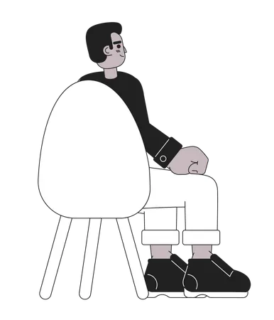 Black Young Adult Man Sitting In Chair Back View Black And White 2 D Cartoon Character African American Guy Lecture Attendee Isolated Vector Outline Person Monochromatic Flat Spot Illustration Illustration