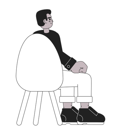 Black young adult man sitting in chair back view  Illustration