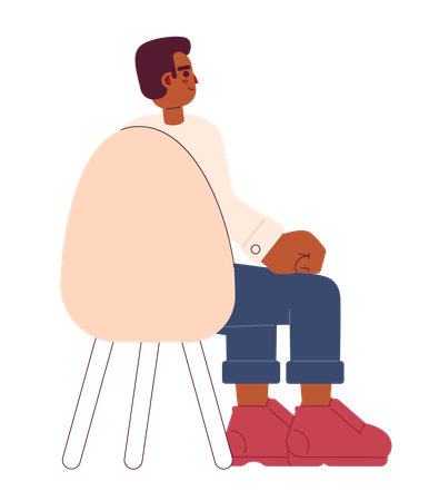 Black young adult man sitting in chair back view  Illustration