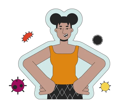 Black Young Woman Protected From Getting Viruses 2 D Linear Cartoon Character African American Happy Isolated Line Vector Person White Background Immunity Health Color Flat Spot Illustration Illustration