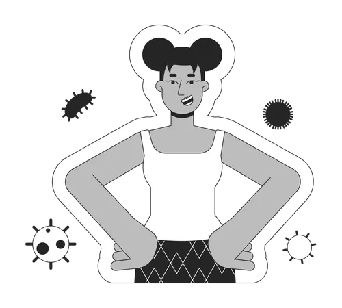 Black Young Woman Protected From Getting Viruses Black And White 2 D Line Cartoon Character African American Happy Isolated Vector Outline Person Immunity Health Monochromatic Flat Spot Illustration Illustration