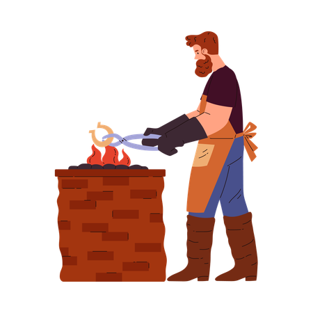 Blacksmith worker processing gold bars  Illustration