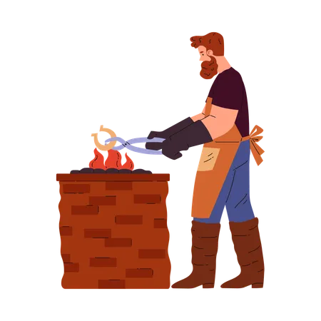 Blacksmith worker processing gold bars  Illustration