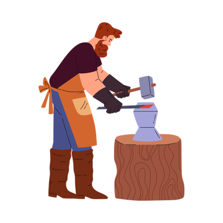 Blacksmith worker processing gold  Illustration