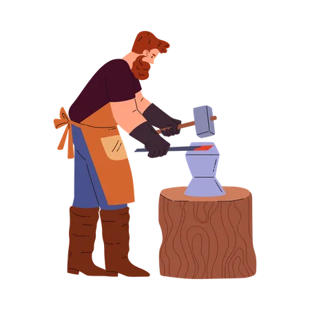 Blacksmith worker processing gold  Illustration