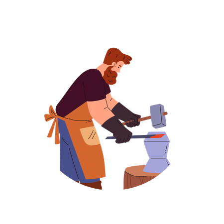 Blacksmith worker processing gold  Illustration