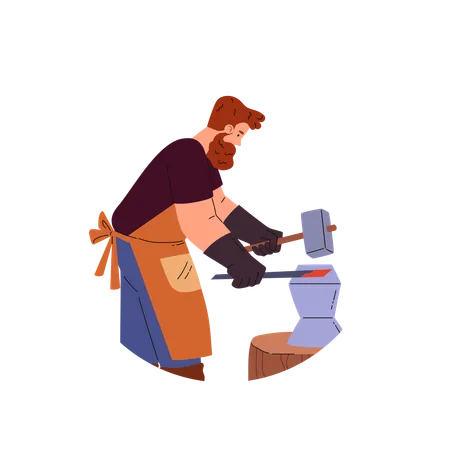 Blacksmith worker processing gold  Illustration