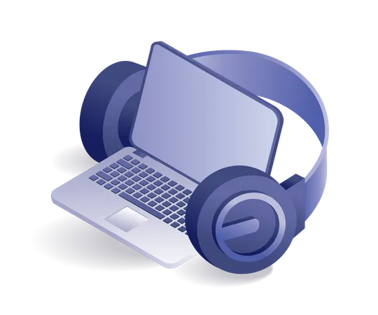 Blank screen headset and laptop  Illustration