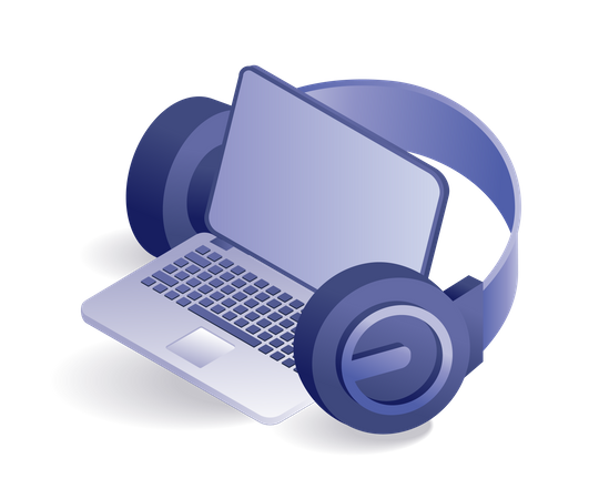 Blank screen headset and laptop  Illustration