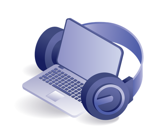 Blank screen headset and laptop  Illustration