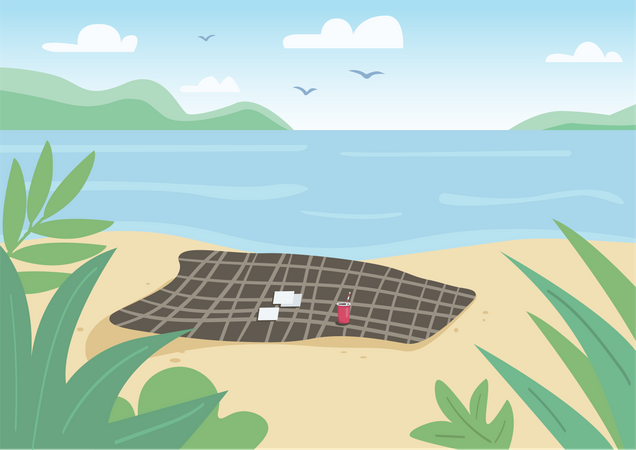 Blanket on wild beach  Illustration