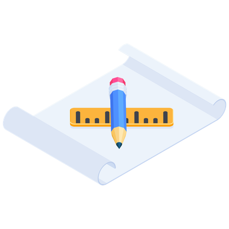 Blaupausenrolle mit Bleistift und Lineal  Illustration