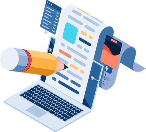 Bleistift Einen Blogbeitrag schreiben Content Marketing und Copywriting  Illustration