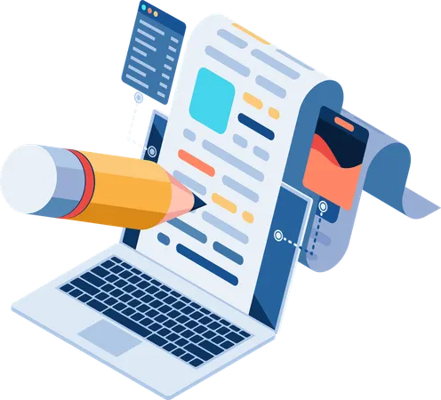 Bleistift Einen Blogbeitrag schreiben Content Marketing und Copywriting  Illustration