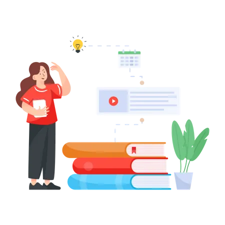 A Flat Blended Learning Illustration Teacher With Books Giving Online Lecture Illustration